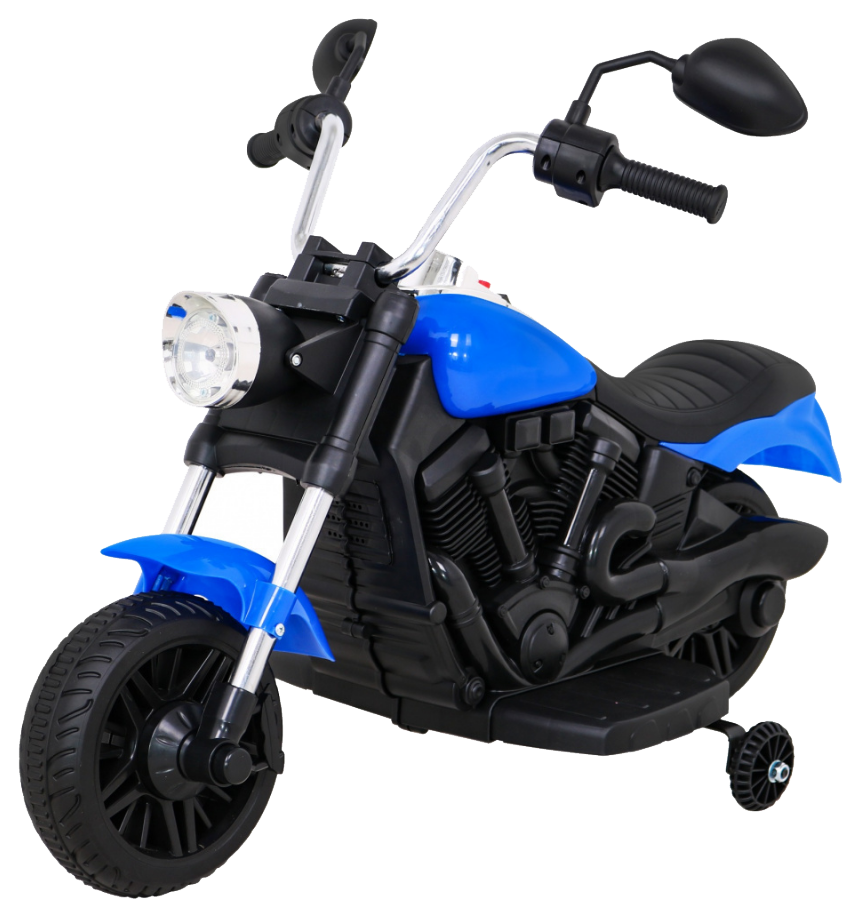 Motor Chopper V-Max na akumulator dla dzieci Niebieski + Melodie Klakson + Światło + Kółka pomocnicze