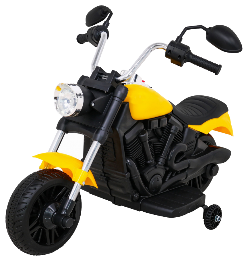 Motor Chopper V-Max na akumulator dla dzieci Żółty + Melodie Klakson + Światło + Kółka pomocnicze