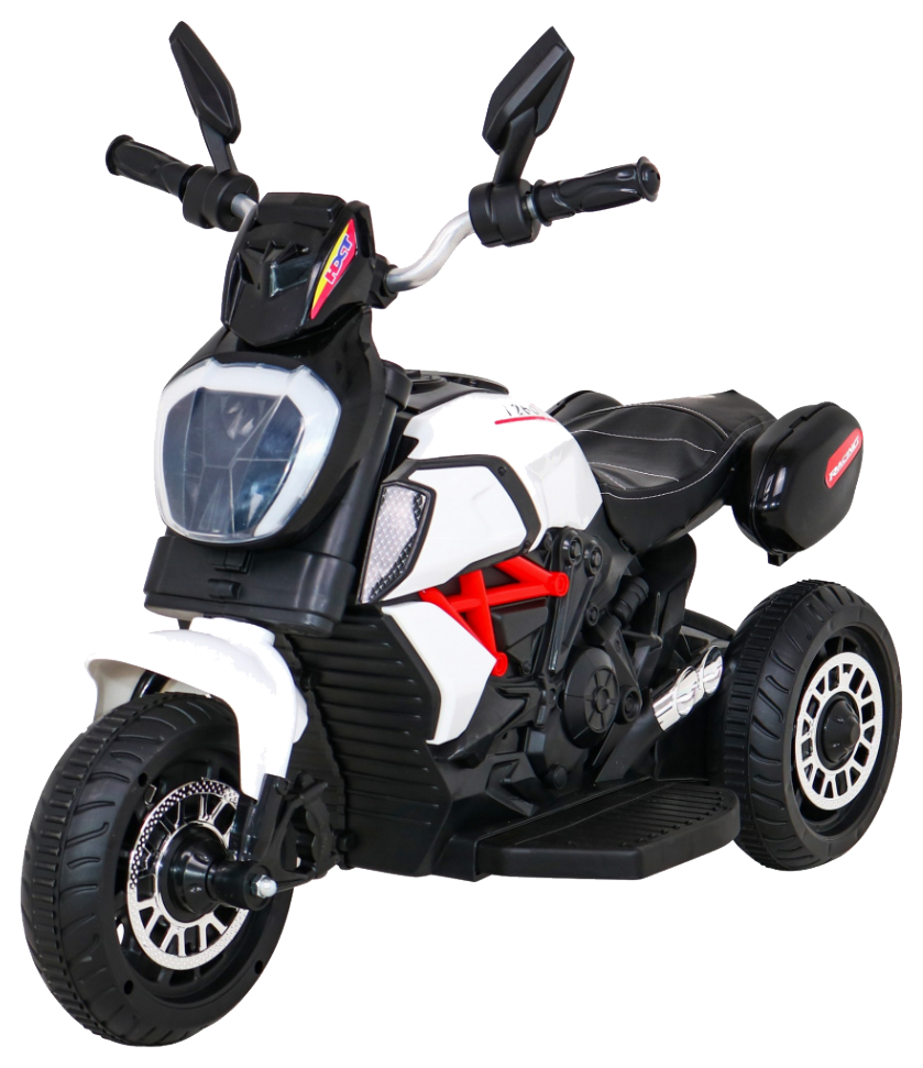 Motorek Fast Tourist na akumulator dla dzieci Biały + Audio + Światła + Ekoskóra