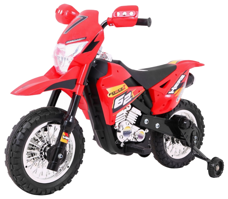 Motorek Cross dla dzieci Pojazd na akumulator Czerwony + Pomocnicze kółka + Dźwięki LED