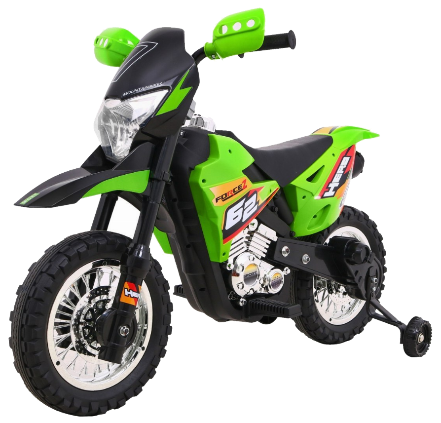 Motorek Cross dla dzieci Pojazd na akumulator Zielony + Pomocnicze kółka + Dźwięki LED