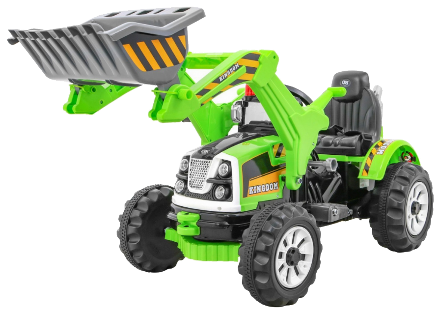 Spychacz na akumulator dla dzieci Traktor Zielony + Ruchoma łyżka + Trąbka + Pasy + 2 prędkości