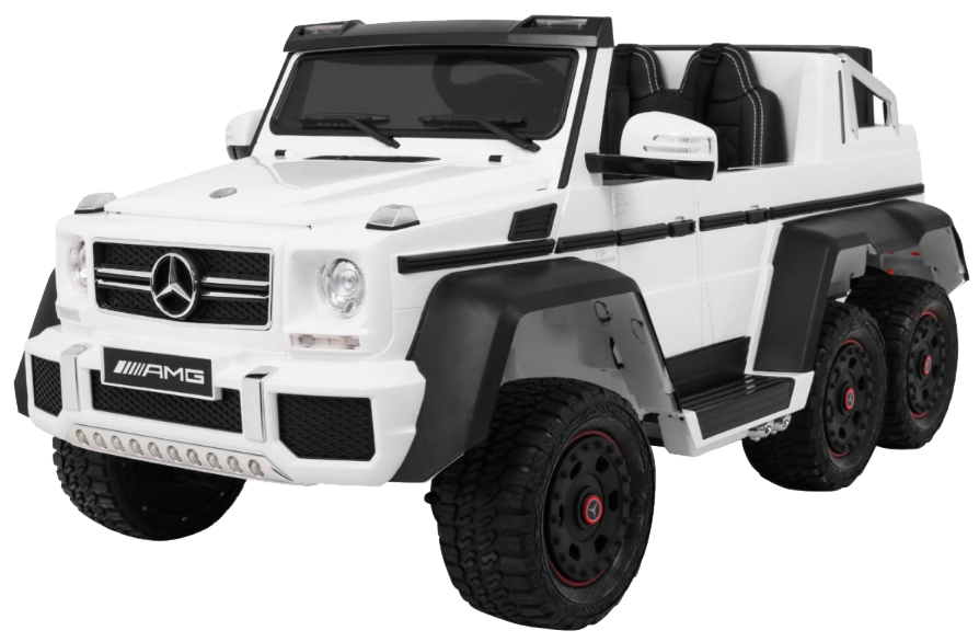 Auto Mercedes G63 6x6 dla dzieci Biały + 2 Pedały gazu + Regulacja siedzenia + Audio LED + Bagażnik + Kufer dla rodzica