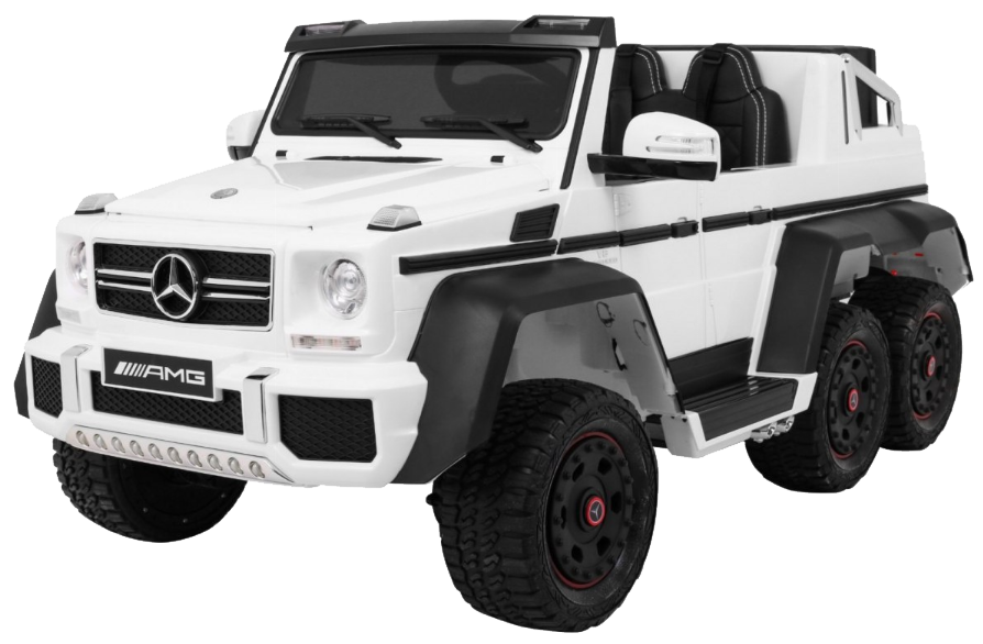 Auto Mercedes G63 6x6 MP4 dla dzieci Biały + 2 Pedały gazu + Regulacja siedzenia + MP4 + LED + Bagażnik + Kufer dla rodzica