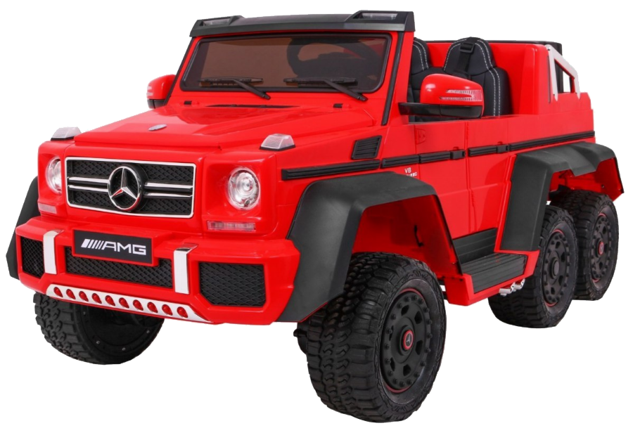 Auto Mercedes G63 6x6 MP4 dla dzieci Czerwony + 2 Pedały gazu + Regulacja siedzenia + MP4 + LED + Bagażnik + Kufer dla rodzica