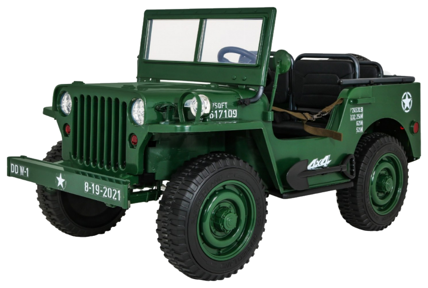 Autko Wojskowe Retro Strong dla 3 dzieci Zielony + Napęd 4x4 + Schowki + EVA + Wolny Start + MP3 LED