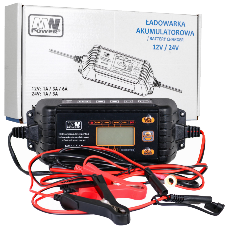 Ładowarka akumulatorowa z Wyświetlaczem LCD 12V i 24V + 2 Tryby specjalne