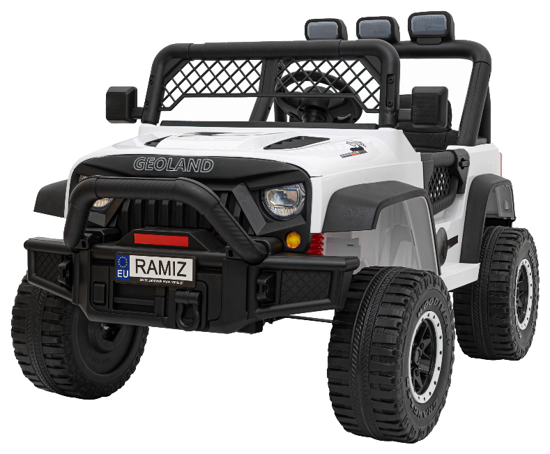 Autko terenowe Geoland Power dla 2 dzieci Biały + Pilot + Silniki 2x200W + Bagażnik + Radio MP3 + LED