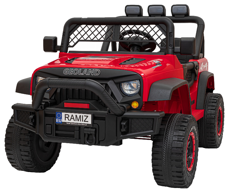 Autko terenowe Geoland Power dla 2 dzieci Czerwony + Pilot + Silniki 2x200W + Bagażnik + Radio MP3 + LED