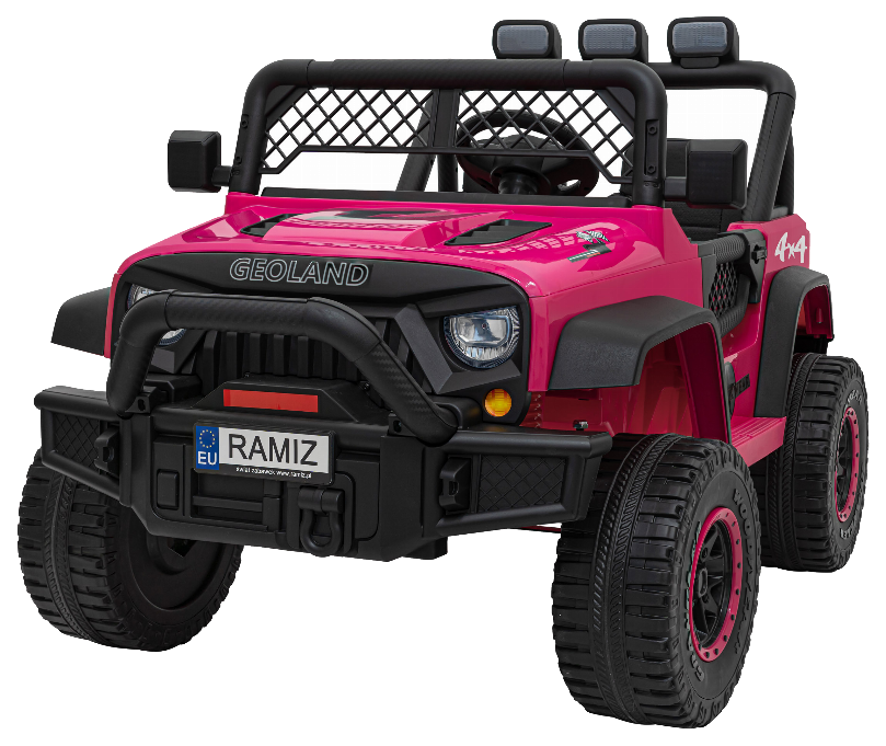 Autko terenowe Geoland Power dla 2 dzieci Różowy + Pilot + Silniki 2x200W + Bagażnik + Radio MP3 + LED