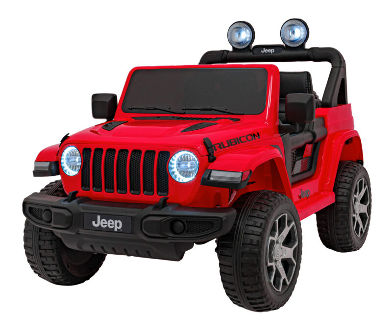 Jeep Wrangler Rubicon na akumulator dla dzieci Czerwony + Pilot + Radio MP3 LED + Koła EVA